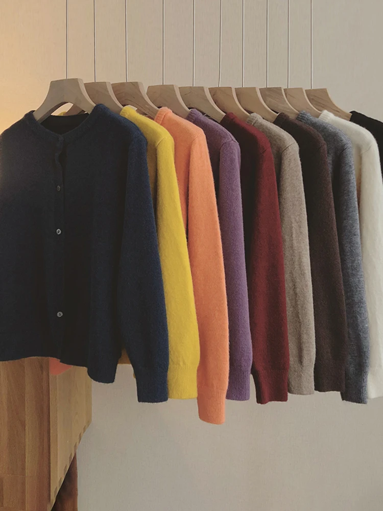 Cardigan Casual de Camere com Decote Redondo para Mulheres, Suéter de Outono Inverno, Jaqueta Estilo Coreano de Manga Longa