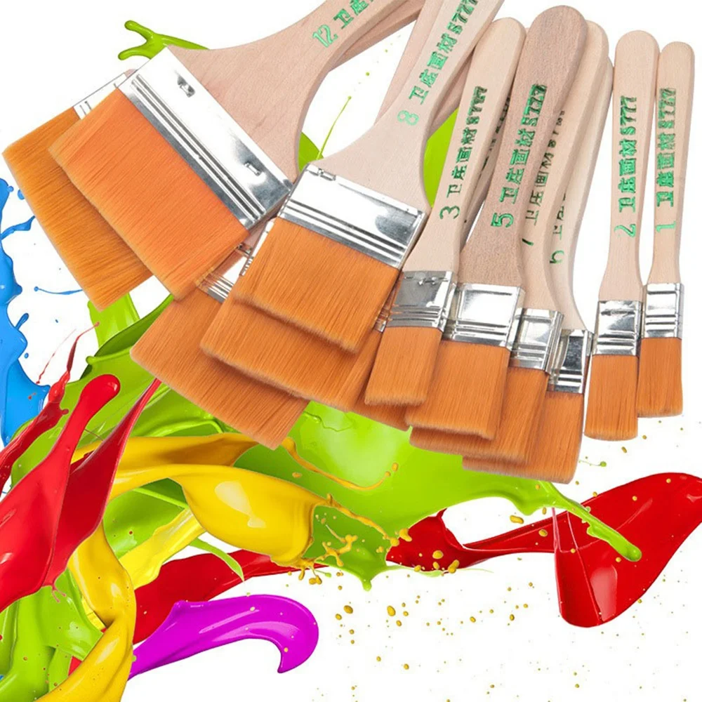12pc/set High Quality Nylon Paint Brushes with Different Sizes and Wooden Handles Ideal for Acrylic, Oil and Watercolor Painting