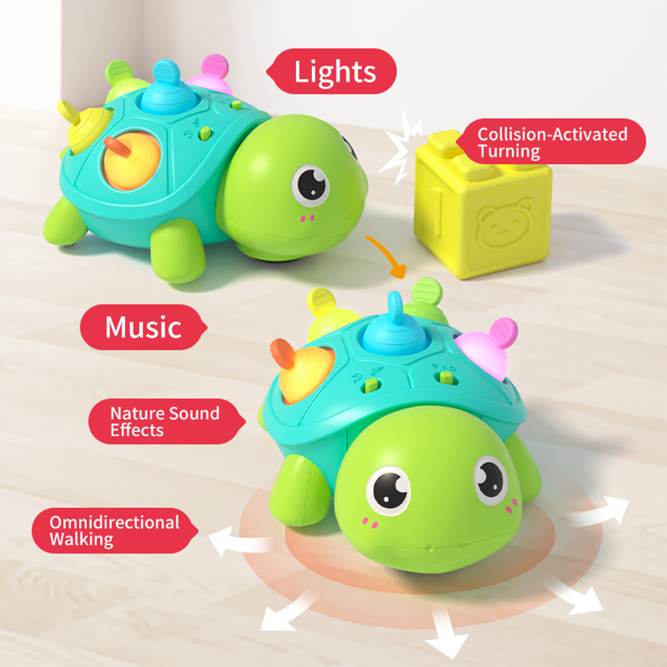 Baby turtle crawling sound and light toy - Can be chewed and has bubble bath soothing effect for babies