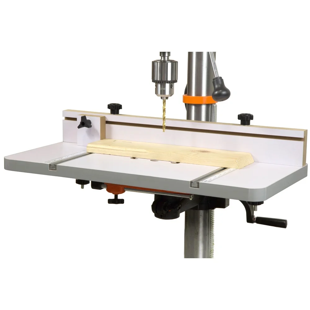 24x12 Inch Drill Press Table with Adjustable Fence Stop Block MDF Workbench Onboard Rulers Removable Insert Precision Projects