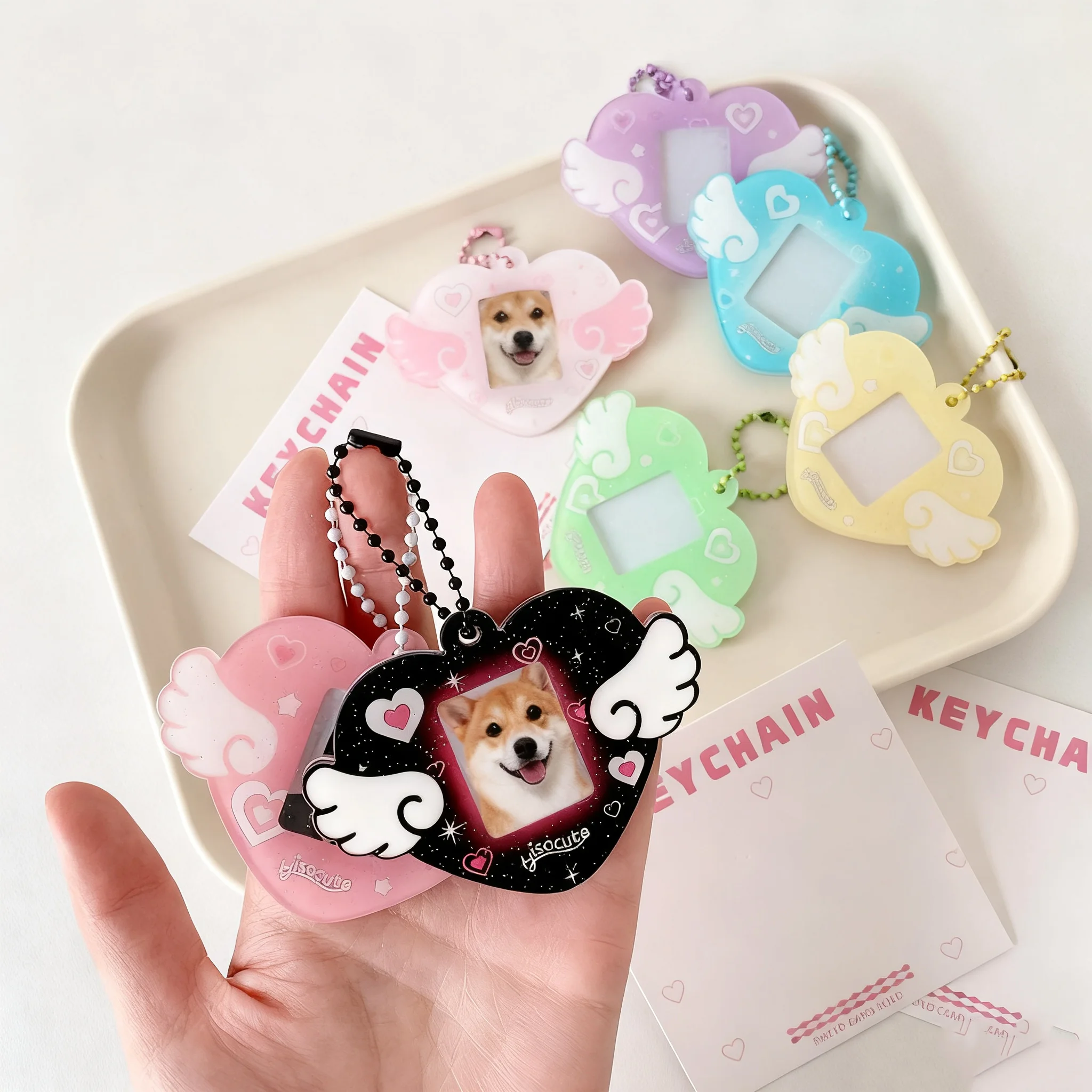 Espositore per foto in cartone con ali a forma di cuore/a forma di stella Per riporre foto, espositori, ciondoli, portachiavi e accessori