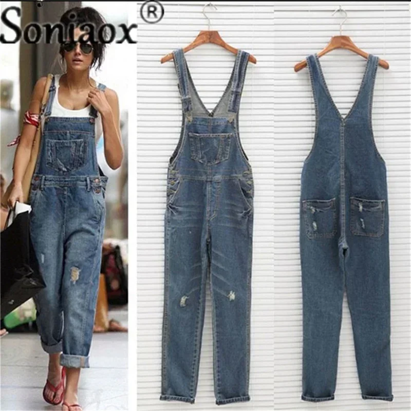 Casual Streetwear Loch Denim Overalls Frauen 2024 Lose Hosenträger Tasche Lange Hosen Taille Gerade Jeans Strampler