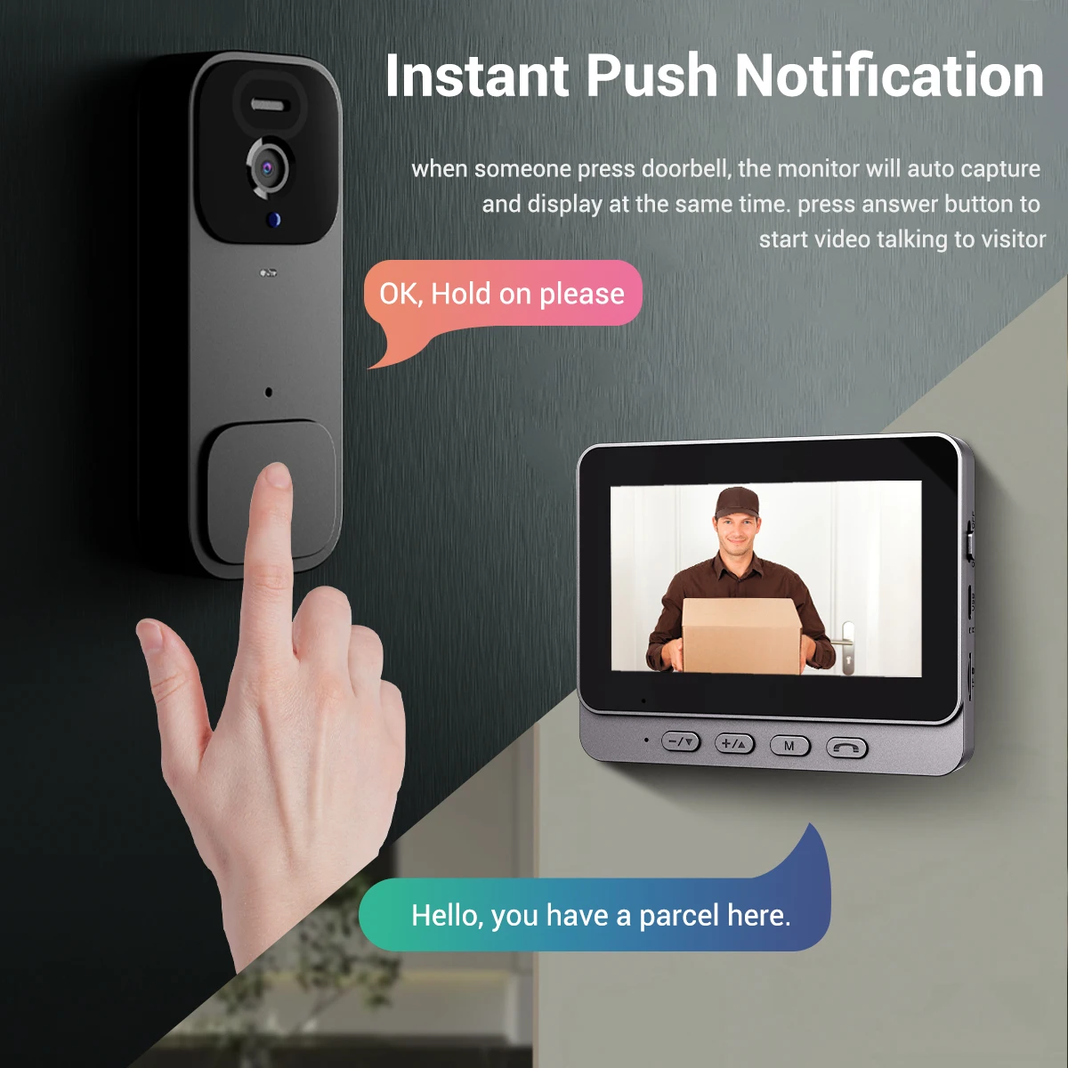 Home Security Smart Video Doorbell หน้าจอ 4.3 นิ้ว 2-Way Intercom HD อินฟราเรด Night Vision ภาพอัจฉริยะไร้สายประตู Bell