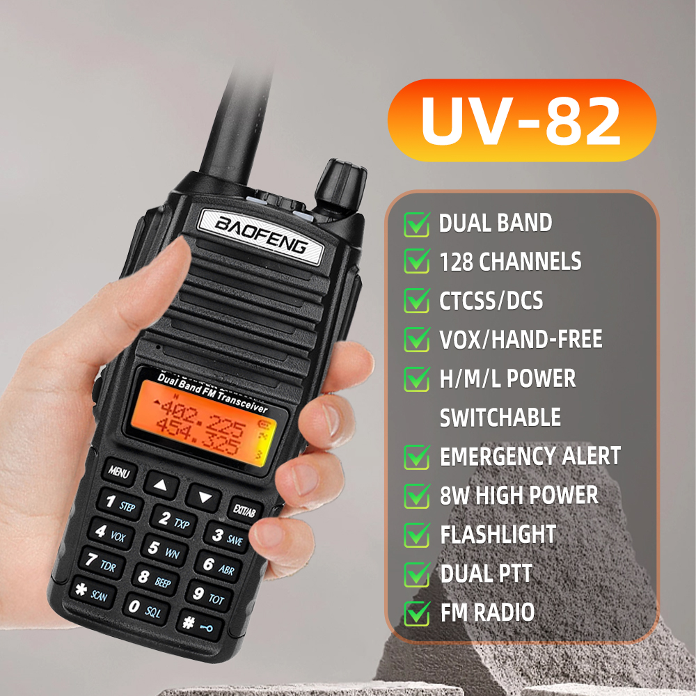 바오펑 UV-82 듀얼 PTT 무전기 고출력 5W/8W EU82X 듀얼 밴드 VHF UHF FM 아마추어 무선 스테이션 10KM 장거리 햄 CB 무전기
