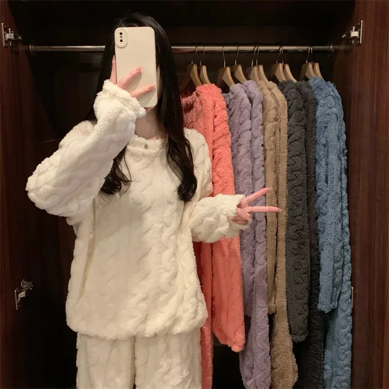 Pijama chaud Jacquard en veludo coral, polaire épaisse dautumn and winter, conjunto de pijama chaud casual pour Couple