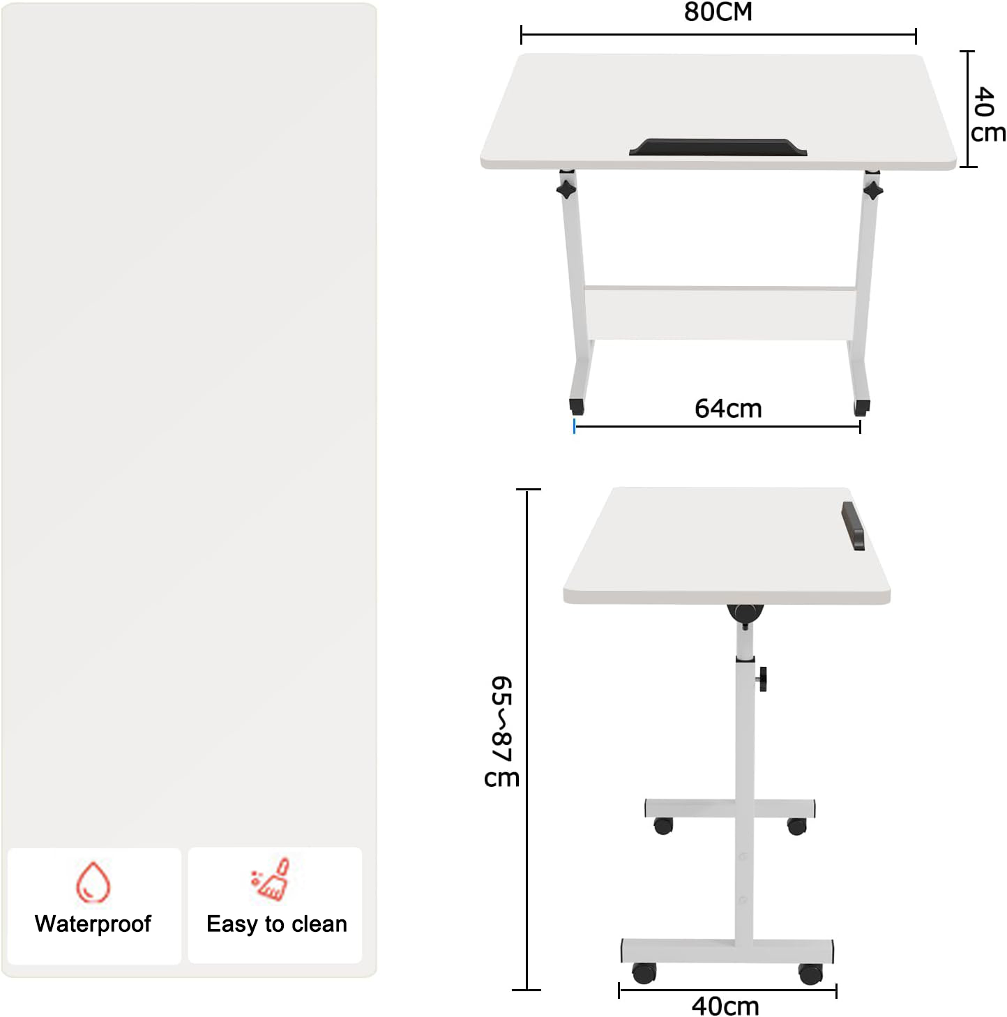 Rolling Desk Adjustable Height,Rolling Computer Cart,Portable Laptop Desk,Small Adjustable Home Office Desk,Rolling Laptop Desk
