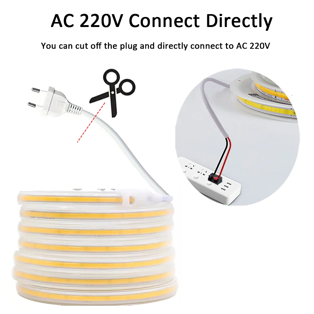 Striscia LED 220V Strisce LED COB autoadesive Non è necessaria il driver Nastro flessibile per la cucina della stanza Giardino esterno