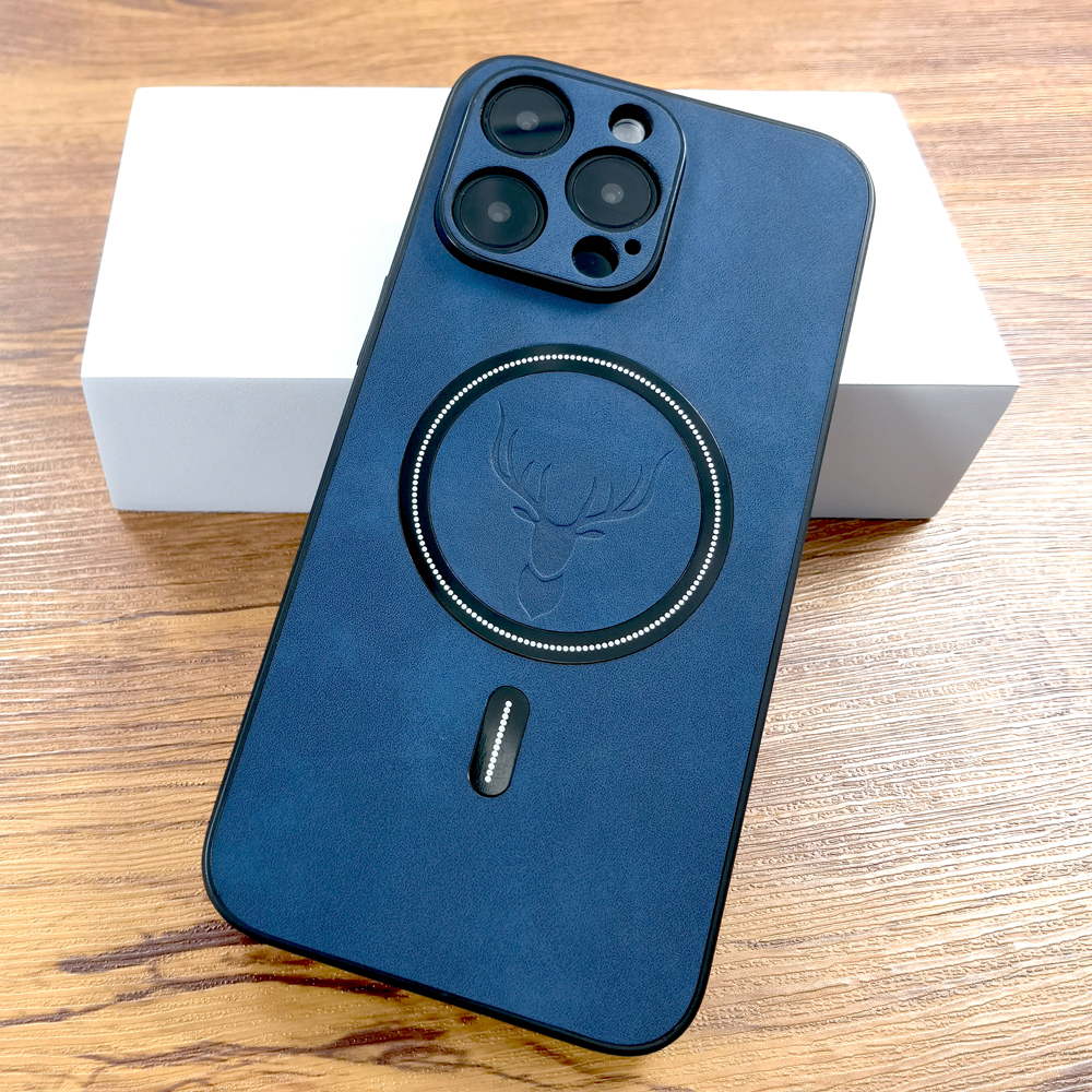 아이폰용 럭셔리 PU 가죽 사슴 케이스, 맥세이프 무선 충전 커버, 아이폰 16, 15, 14, 13, 12, 11 프로 맥스 플러스, 15 프로, 14 프로, 13 프로 맥스