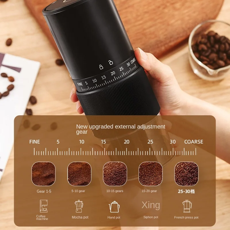 Nuevo Molinillo de café eléctrico portátil/Manual para el hogar, 30 engranajes, máquina de café ajustable externamente, molinillos recargables