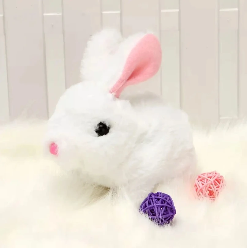 ผมยาวกระต่ายไฟฟ้าของเล่นตุ๊กตา Soft Plush จําลองรูปร่างตุ๊กตาสัตว์ขนาดเล็กแบตเตอรี่ Interactive เด็กที่ชื่นชอบของขวัญ
