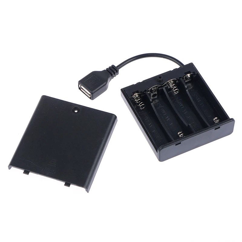 Black 1pc 4 X AA  USB Battery Box for 5V LED Strip Lights Mini Power Supply