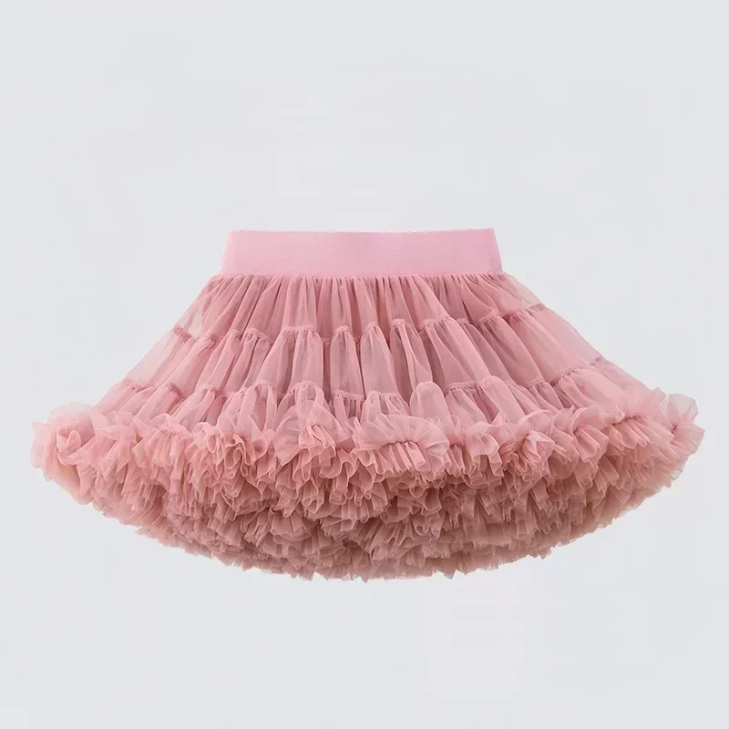 กระโปรงลูกไม้1-8T กระโปรงชั้นในผ้าชีฟองฟูฟ่องสีทึบสำหรับเด็กผู้หญิงกระโปรงเต้นรำผ้าทูล B062คริสต์มาส