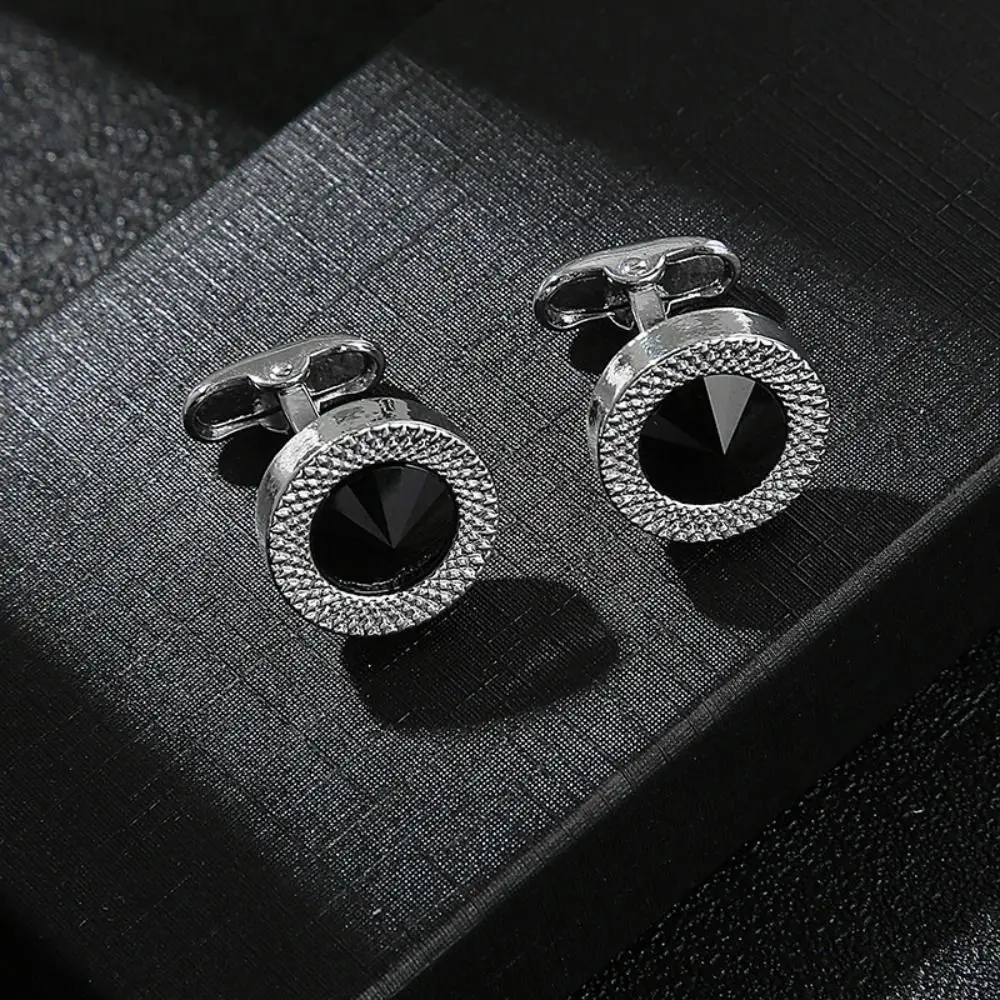 Kancing Manset Paduan Logam Berkualitas Tinggi Berhiaskan Rhinestone Hitam Biru untuk Pria, Gaya Elegan dengan Desain Simpul