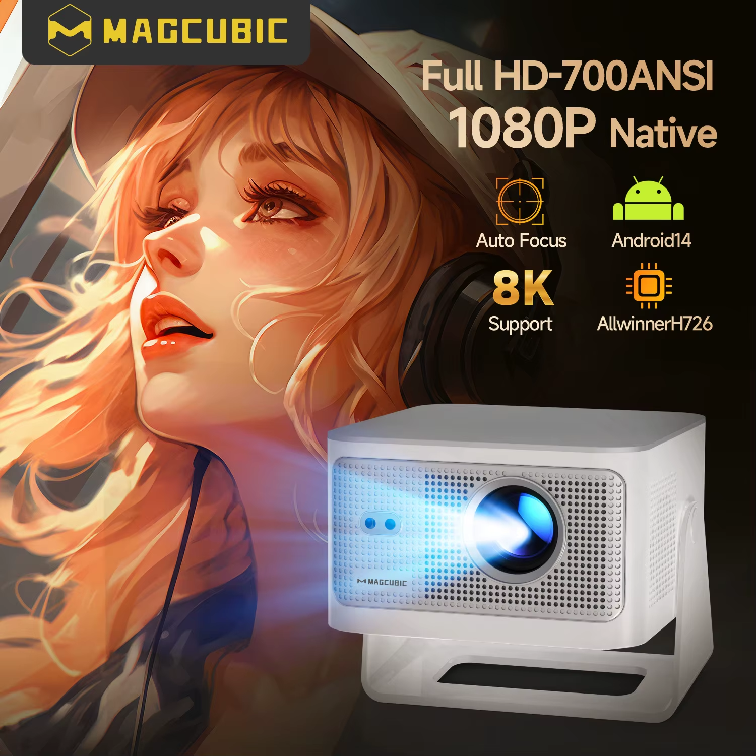 Magcubic 900ANSI Android 14 Projector Auto Focus Support 8K Native 1080P With Wifi6 BT5.4 16G Allwinner H726 Portable HY350Max
