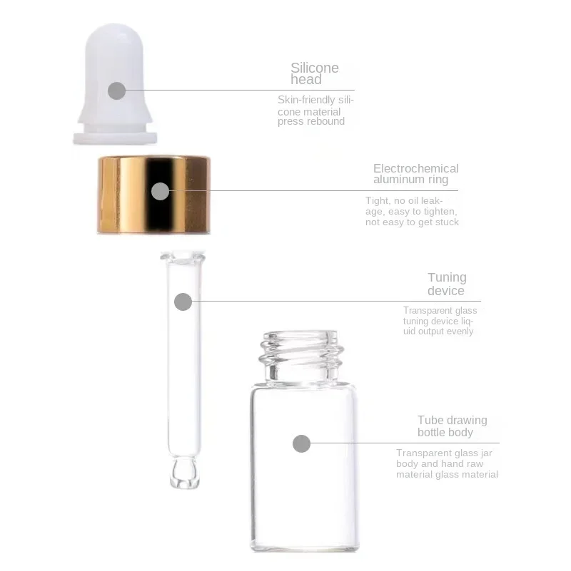 1-5Ml Kính Ống Nhỏ Giọt Chai Thủy Tinh Chai Trống Mắt Ly Đá Chai Tinh Cắt Da Cơ Thể Dầu tincture Chai