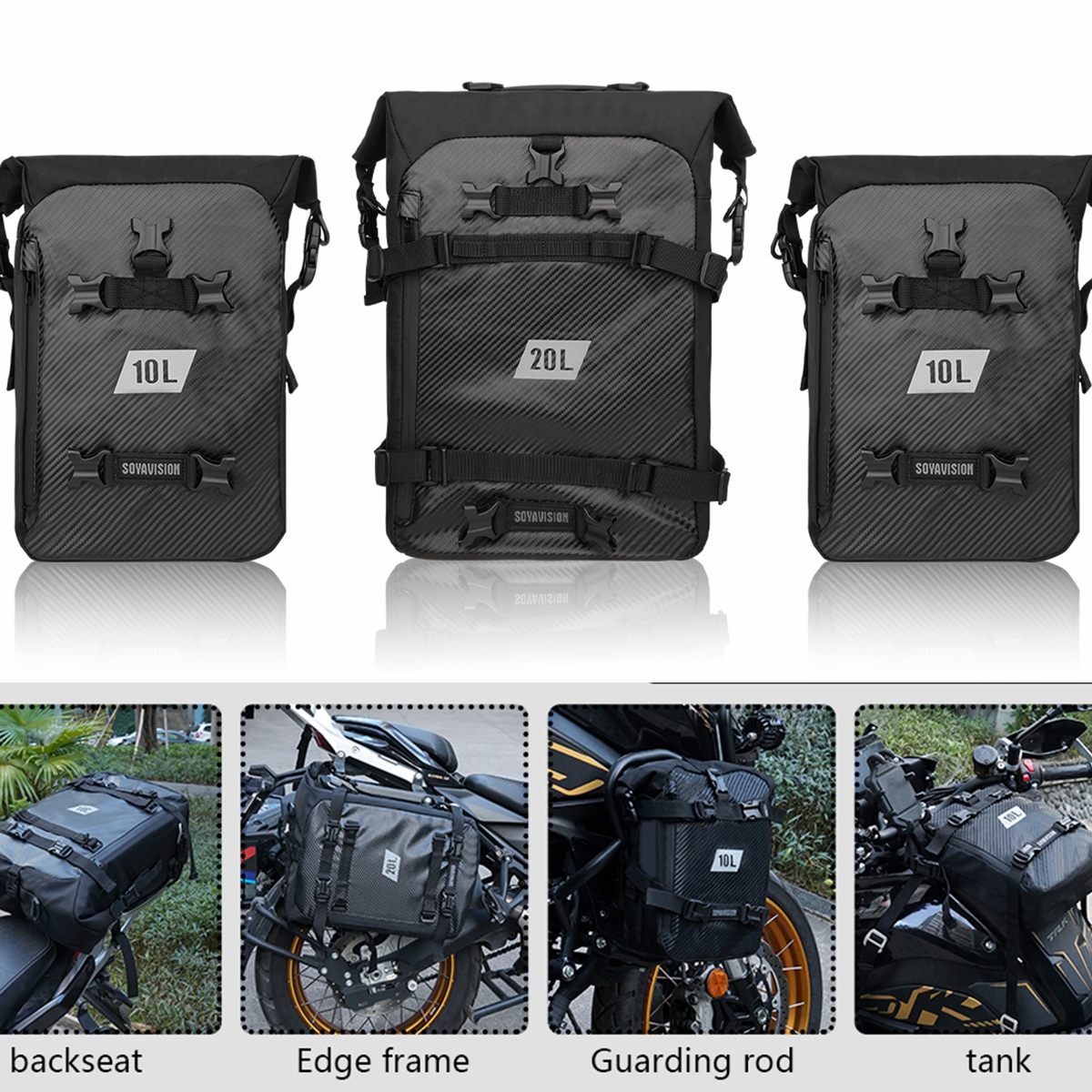 Bolsa superior para motocicleta, mochila à prova d'água para ciclismo, 6l-8l, 10l, 20l, 30l, pacote de selim lateral do motor, acessórios para caixa de bagagem de viagem