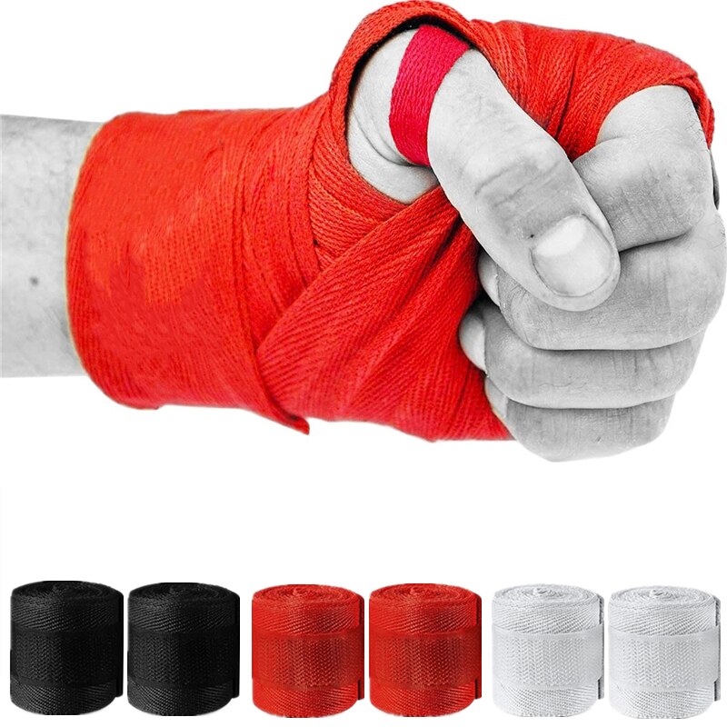 2 개의 롤 2.5M 코튼 복싱 붕대 스포츠 스트랩 Sanda Gauntlets MMA 핸드 글러브 랩 벨트 랩 밴디지 경쟁