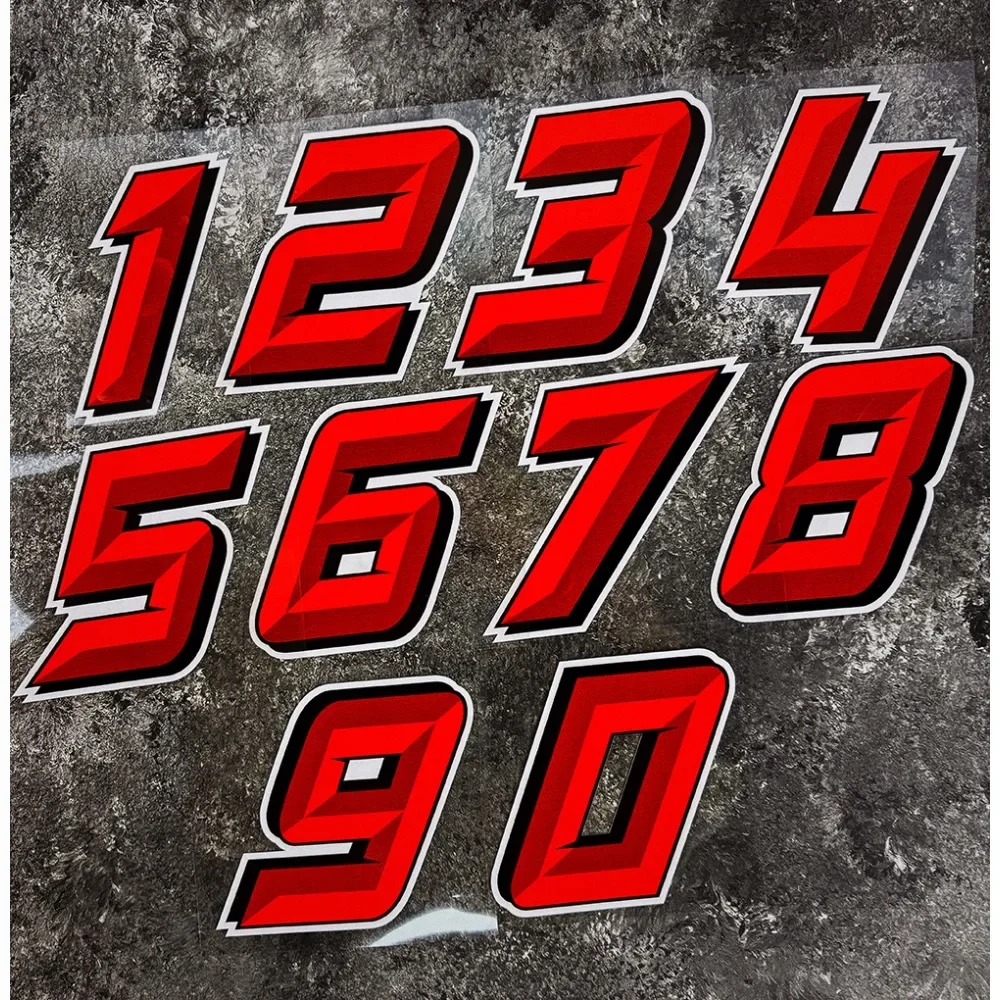 0123456789   Pegatinas de número rojo para motocicleta, carenado de tanque de combustible, calcomanías de vinilo impermeables, decoración de casco de carreras DIY