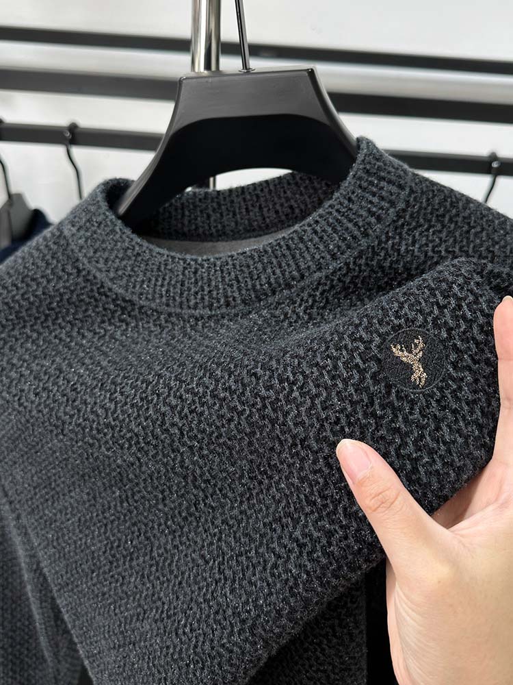 Diseñador de gama alta 2024 nuevo Otoño Invierno suéter bordado para hombres engrosamiento moda cuello redondo felpa terciopelo prendas de punto Jersey