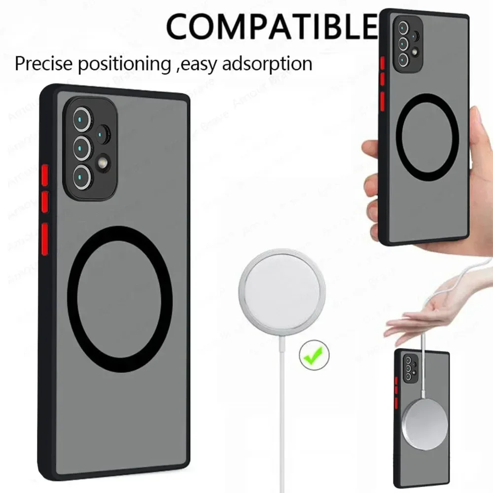 Luxus Magsafe Wireless Charge Fall Für Samsung Galaxy A52 A53 A34 A54 A32 A55 A13 A23 A25 A15 Stoßfest Matte Klar Zurück Abdeckung