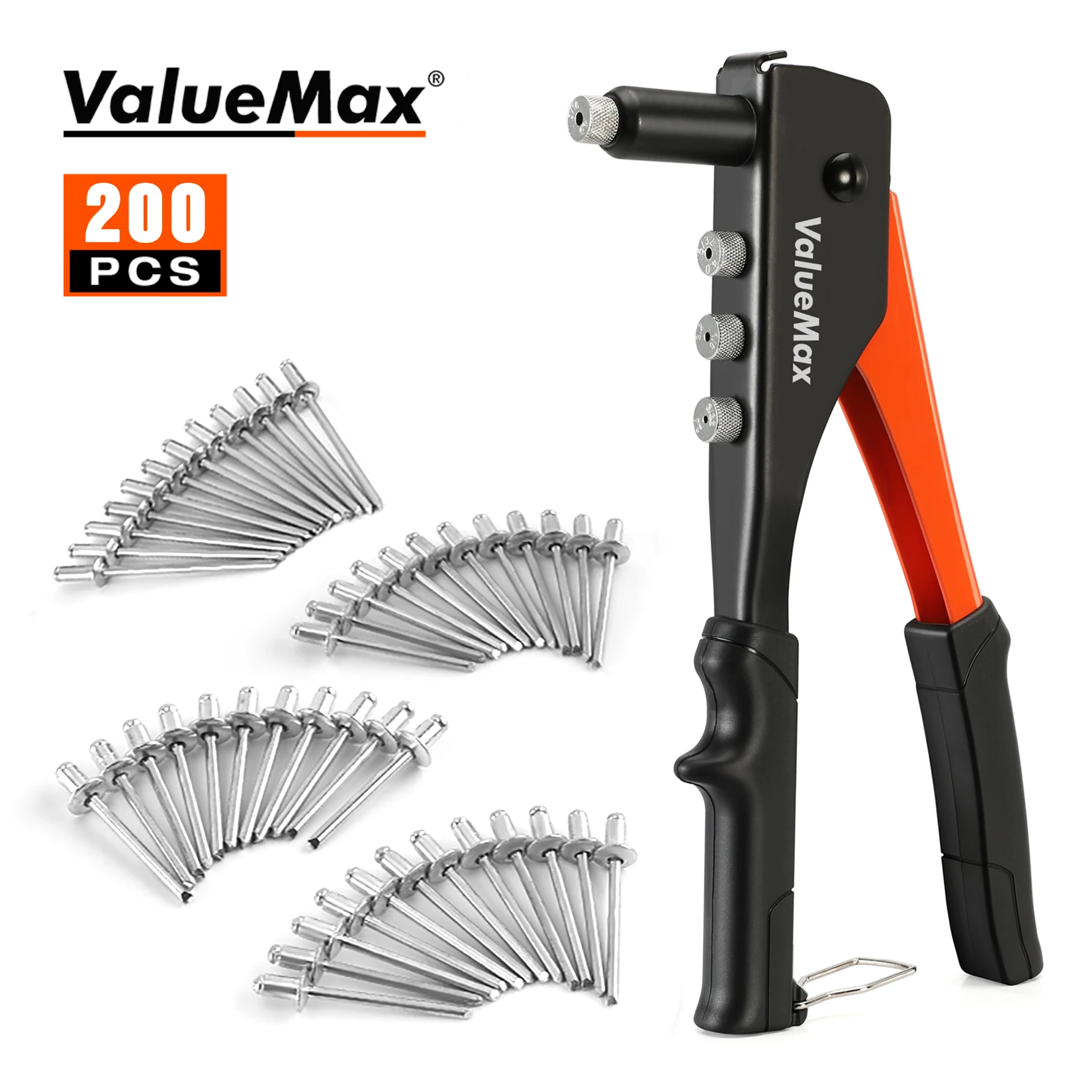 ValueMax-pistola remachadora Manual profesional, herramienta para reparación del hogar y bricolaje con remaches 200, 2,4mm, 3,2mm, 4,0mm, 4,8mm