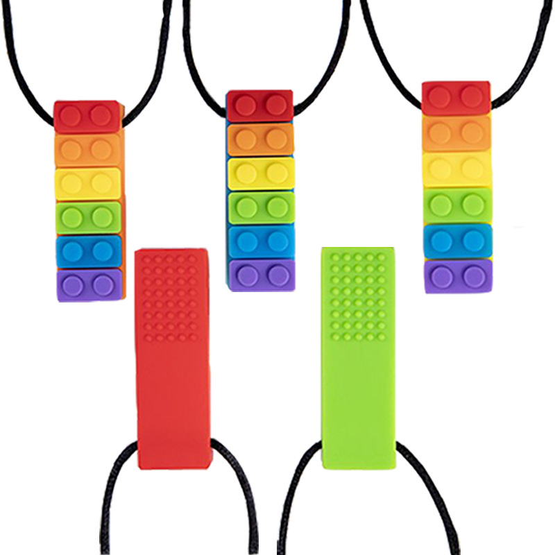 1 unidad de collar para masticar sensorial, ladrillo masticable para niños, lápiz para morder de silicona, juguete mordedor, mordedor de silicona para niños con autismo