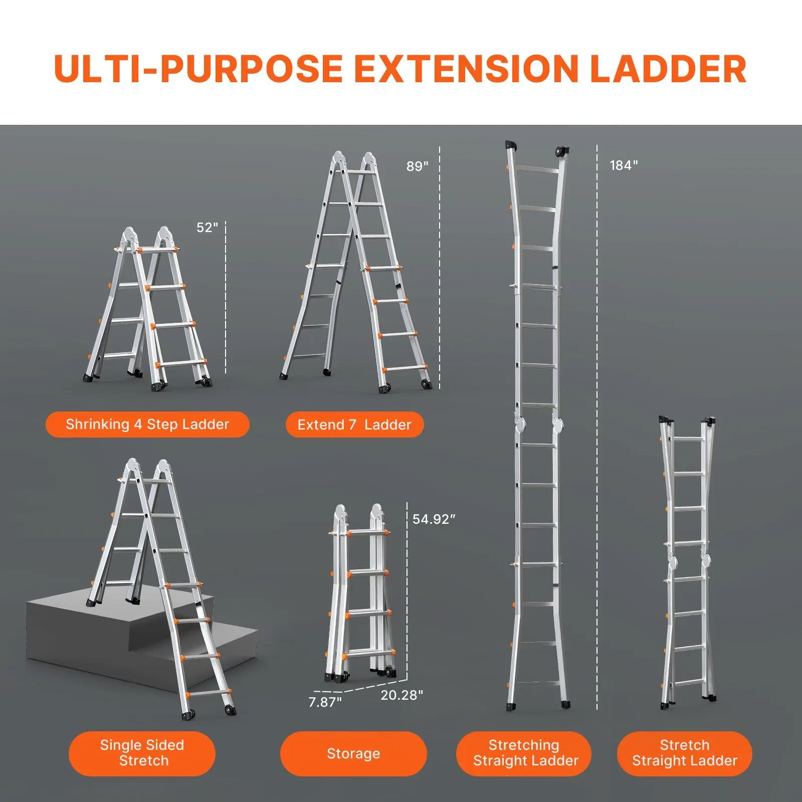 Telescoping Ladder A Frame 15 FT Extension Multi-Function for Homework