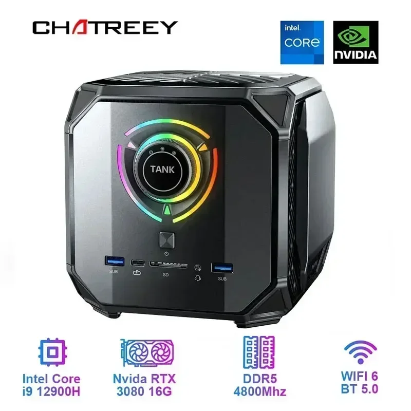 Chatreey TANK Mini PC Intel Core i9 12900H i7 12700H พร้อม Nvidia 3080 16G เดสก์ท็อปคอมพิวเตอร์ PCIE 4.0 Wifi 6 BT5.0