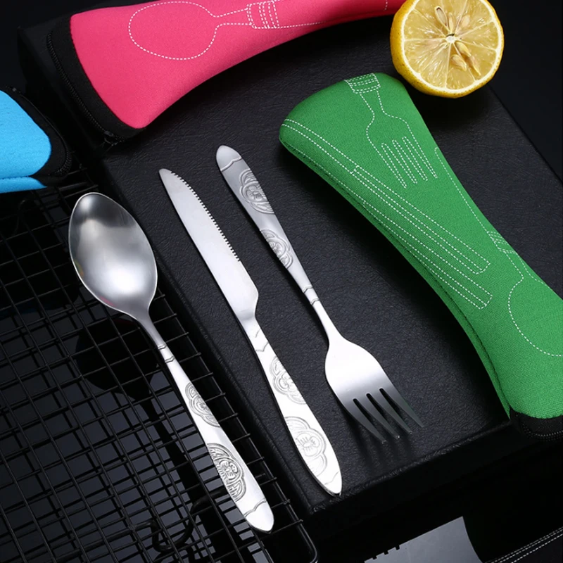 [Hot Sales] Picnic Set Tableware Washable with Zipper Travel Cutlery Kit Case Portable Pouch for Dinner