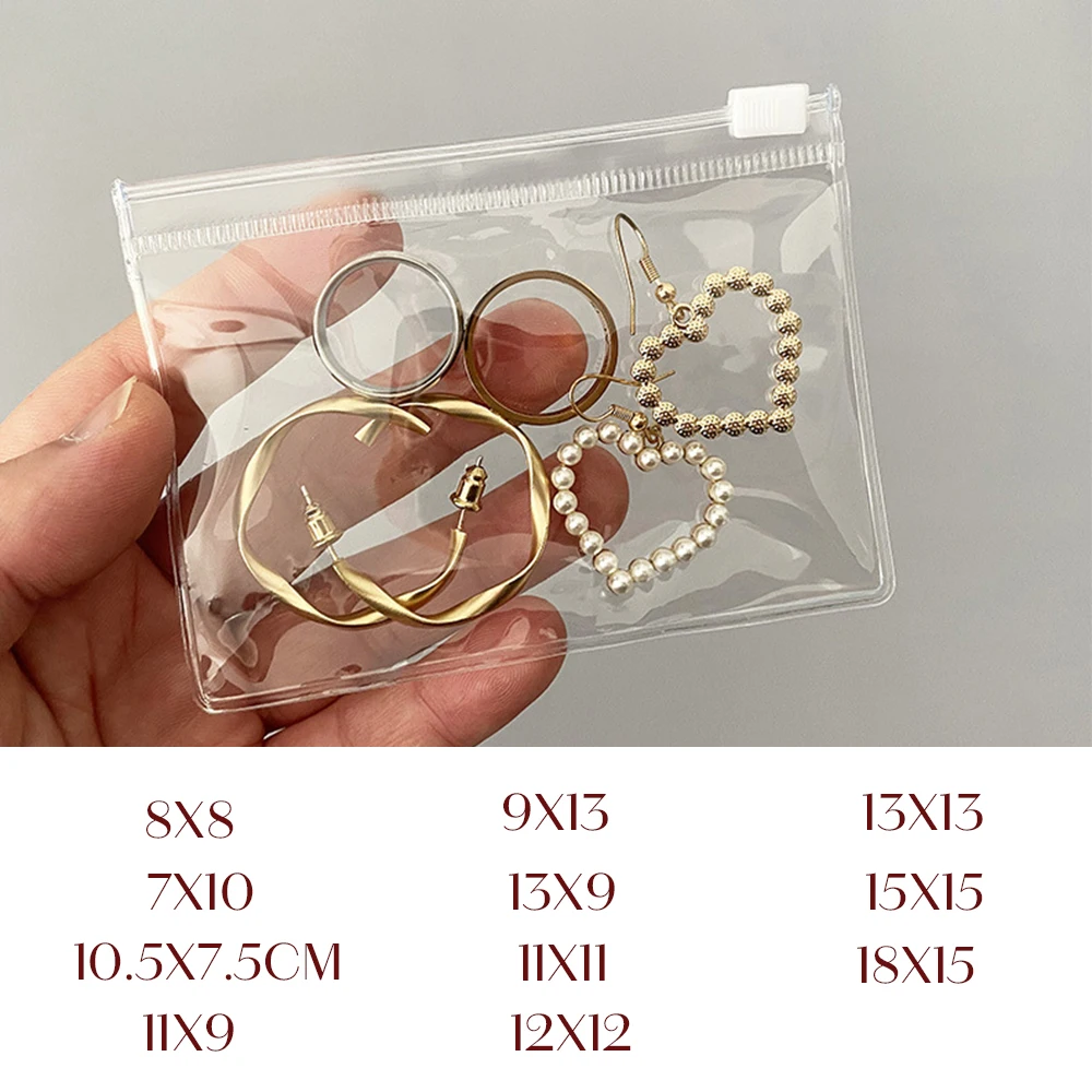 Bolsa con cremallera para joyería, plástico PVC transparente, pulsera, collar, pendientes, bolsa de regalo para embalaje de pequeñas empresas, 10/20 Uds.