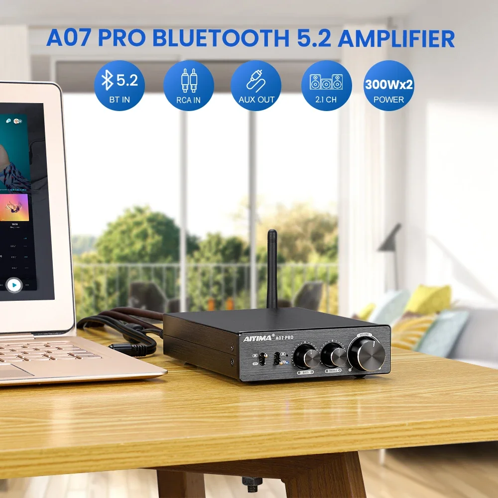 AIYIMA A07 PRO Bluetooth-усилитель TPA3255 QCC304X Стерео 2,0 канала 300 Втx2 Цифровой усилитель мощности RCA APT-X Домашний усилитель звука