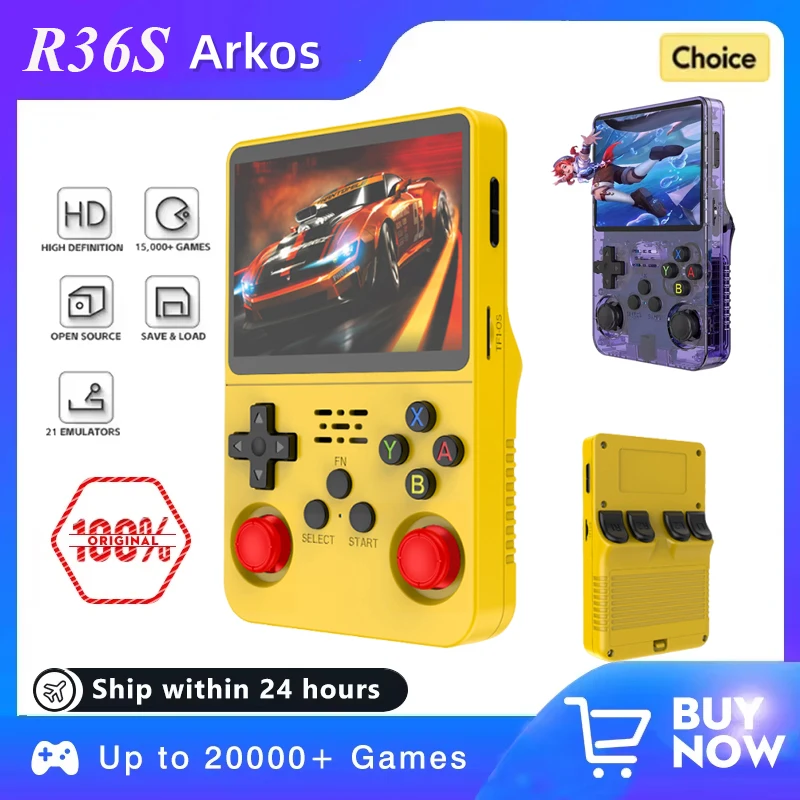 オリジナル Arkos R36S レトロゲーム機 128GB 携帯型 3.5インチ IPSスクリーン ポータブル ポケットビデオプレーヤー 64GB コンソール 子供向けギフト