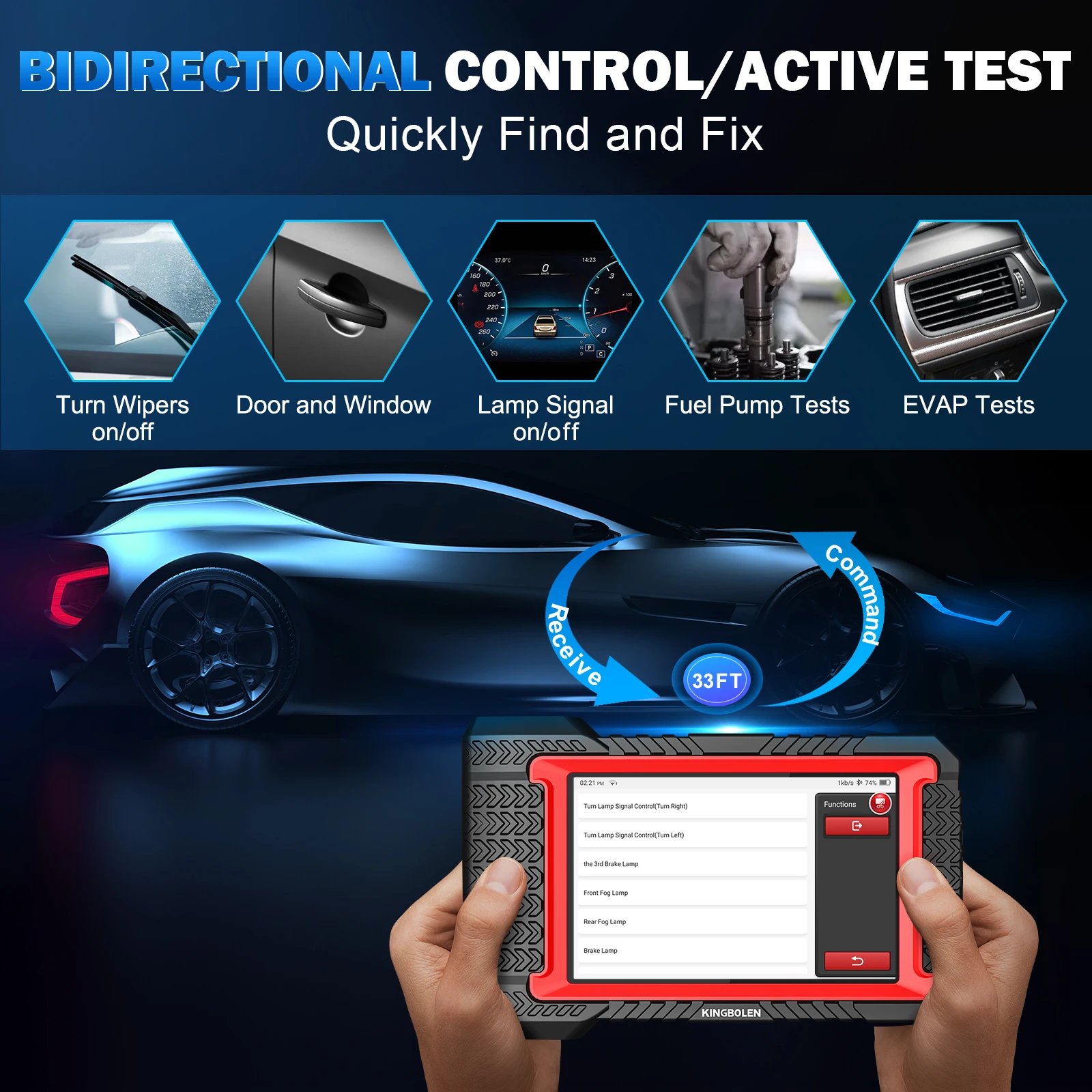 Scanner KINGBOLEN K7 OBD2 Bluetooth : mise à jour Fr-ee de 3 ans, outil de numérisation bidirectionnelle 2025 avec codage ECU, plus de 31 réinitialisations, FCA AutoAuth