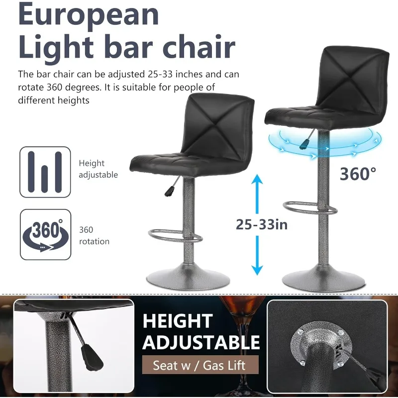 Bar Stools Set of 2 Counter Height Swivel Stool PU Leather Modern Height Adjustable Swivel Barstools Hydraulic Chair Bar Stools