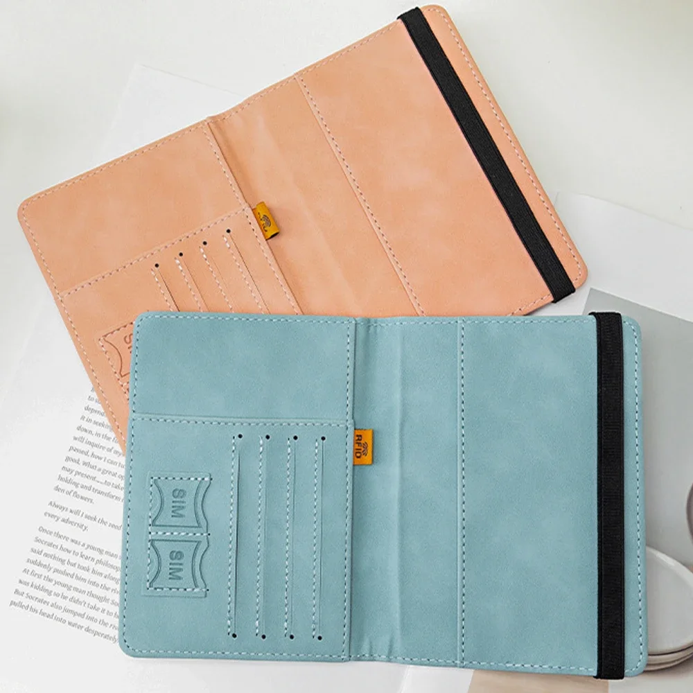 Funda de cuero PU con bloqueo RFID para pasaporte, cartera de viaje para hombres y mujeres, tarjetero multifunción para tarjetas bancarias de identificación-mw
