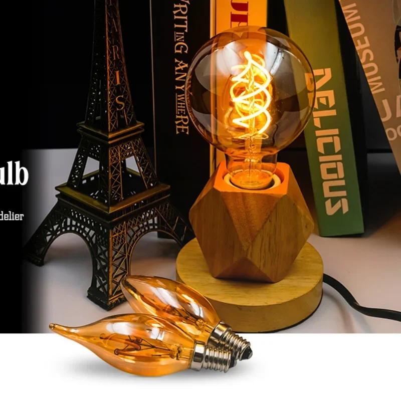 1-10pcs E27 E14 Retro Edison LED Filament Bulb AC 220V Spiral Light C35 G45 A60 ST64 G80 G95 G125 Glass Bulb Retro Candle Lamp