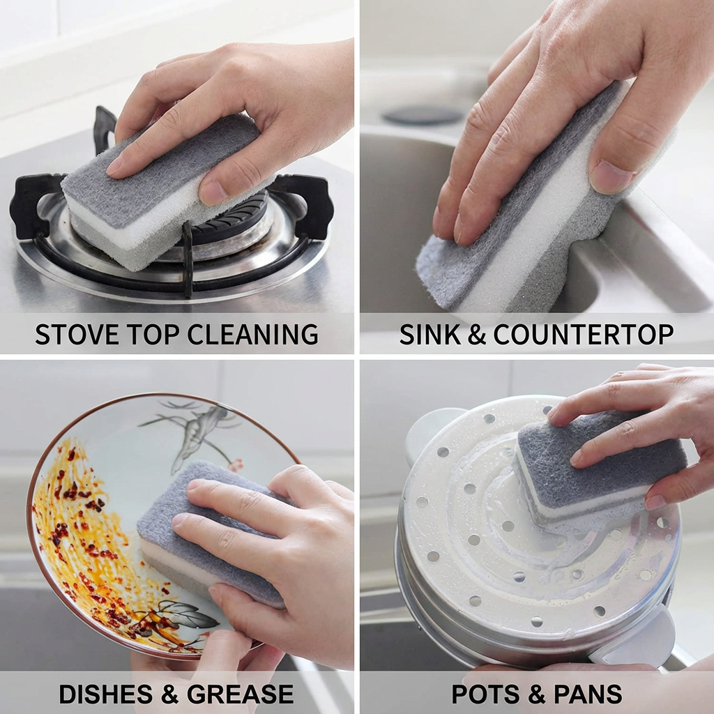 20pcs Pan Pot Cleaning Kit - Double-sided Sponge Scouring Pads for Kitchen Washing & Maintenance