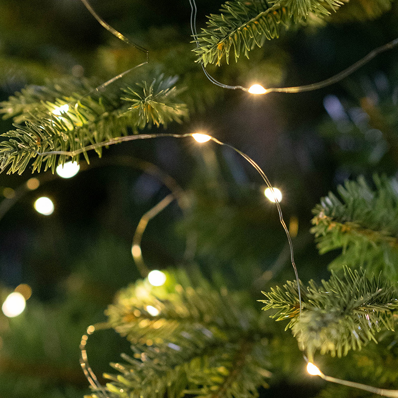 ไฟสาย10M100LED แบบเส้นลวดสีเขียวพวงมาลัยสีขาวอบอุ่นสำหรับตกแต่งกลางแจ้งบ้านเทศกาลคริสต์มาสงานแต่งงานงานสวน