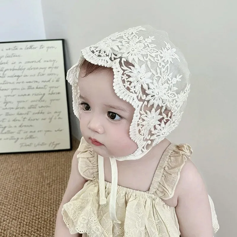 Flor bordado malha tecido renda flor oco princesa chapéu do bebê chapéu recém-nascido fotografia de aniversário prop