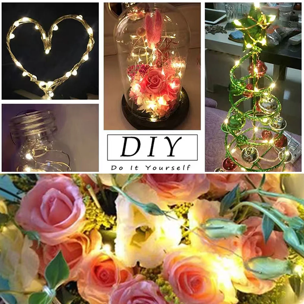 USB LED 구리 와이어 요정 조명, 방수 크리스마스 조명, 화환 웨딩 파티, 휴일 DIY 장식, LED 스트링 조명, 8 가지 모드
