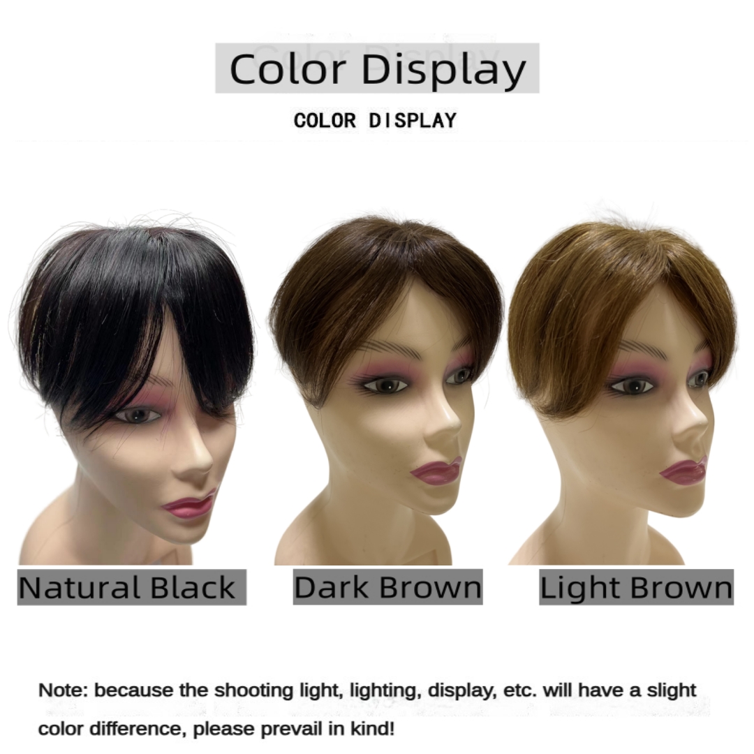 Topper de cabelo humano curto e reto, 6 polegadas, parte intermediária, pequeno e fino, franja para perda de cabelo suave para mulheres e homens