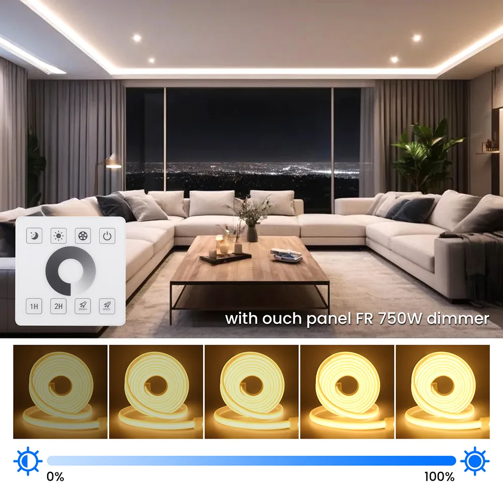 Wall Touch Wifi Bluetooth COB LED Neon Strip Light 220V Dimmable 23key Remote Control Power Kit AC 220V 288LED/m Waterproof Rope