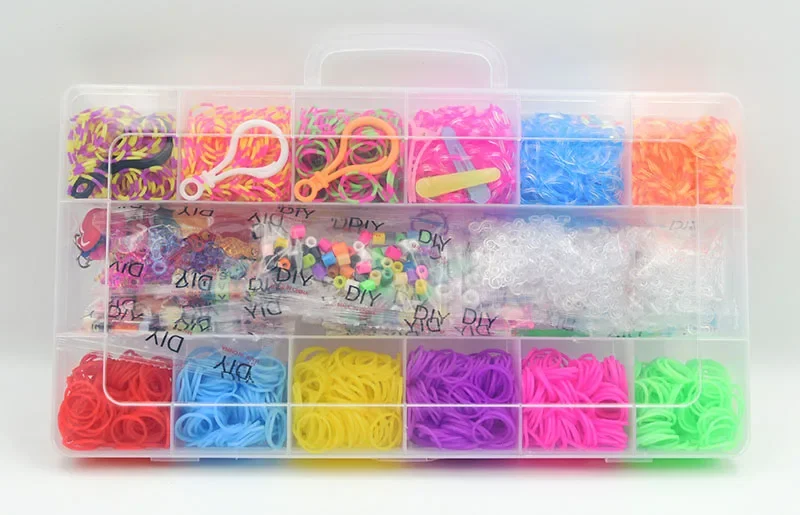 1800 Stuks Kleurrijke Rubberen Weefgetouwbanden Elastische Diy Set Box Meisjes Weaving Armband Gereedschapskit Kinderen Speelgoed Voor Kinderen 7 8 10 Jaar