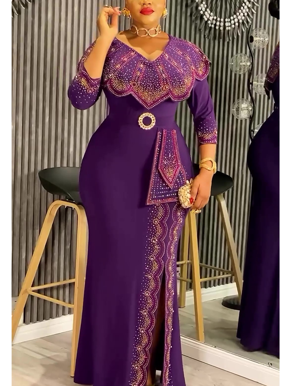 Plus Size Afrikaanse Feestjurken voor Vrouwen Dashiki Diamond Bodycon Slit Lange Jurk Elegante Turkije Moslim Bruiloft Avondjurk