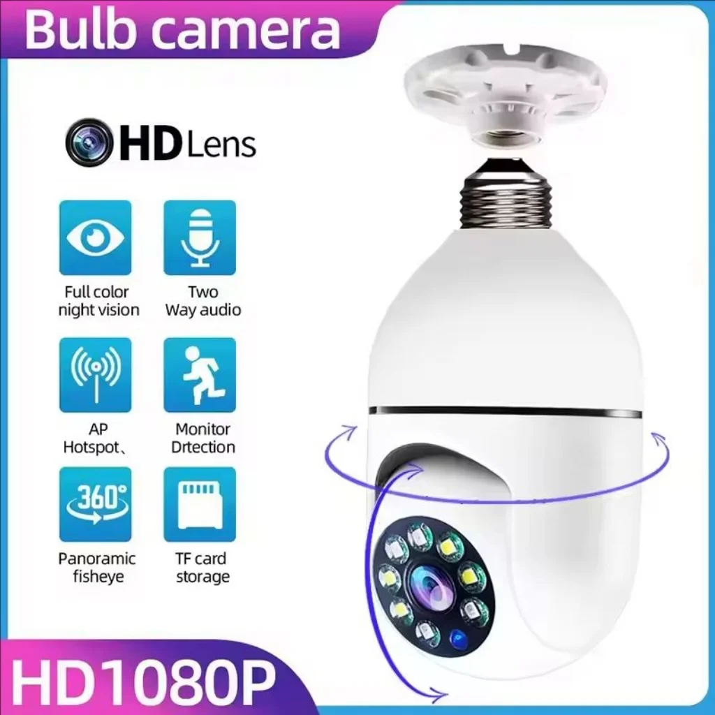 Cámara de vigilancia con bombilla E27, visión nocturna a todo Color, seguimiento humano automático, Zoom, Monitor de seguridad interior, Wifi, cámara IP Miini