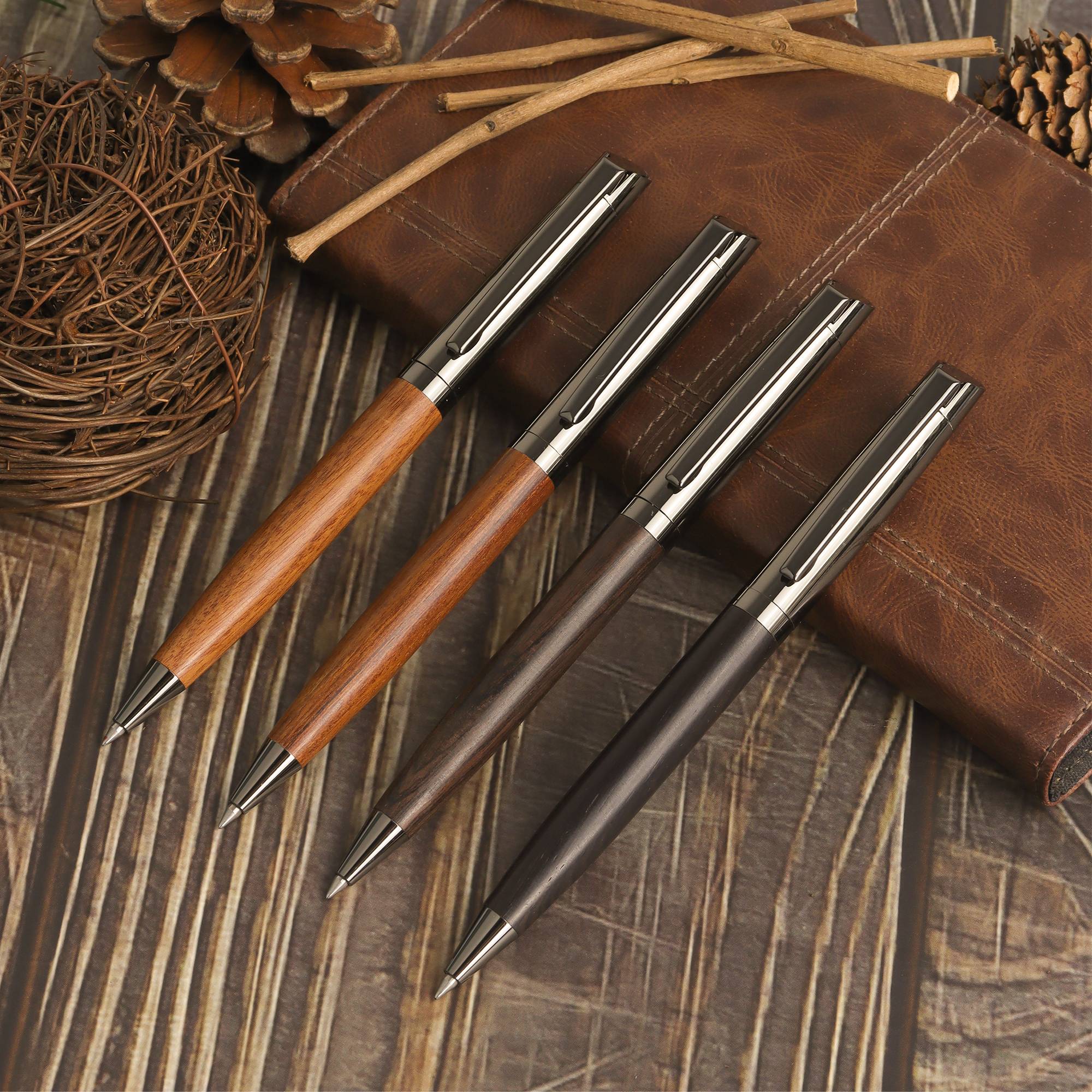1 conjunto de caneta esferográfica de metal premium com barril de madeira para experiência de escrita suave e design sofisticado-tinta preta-escritório-com estojo