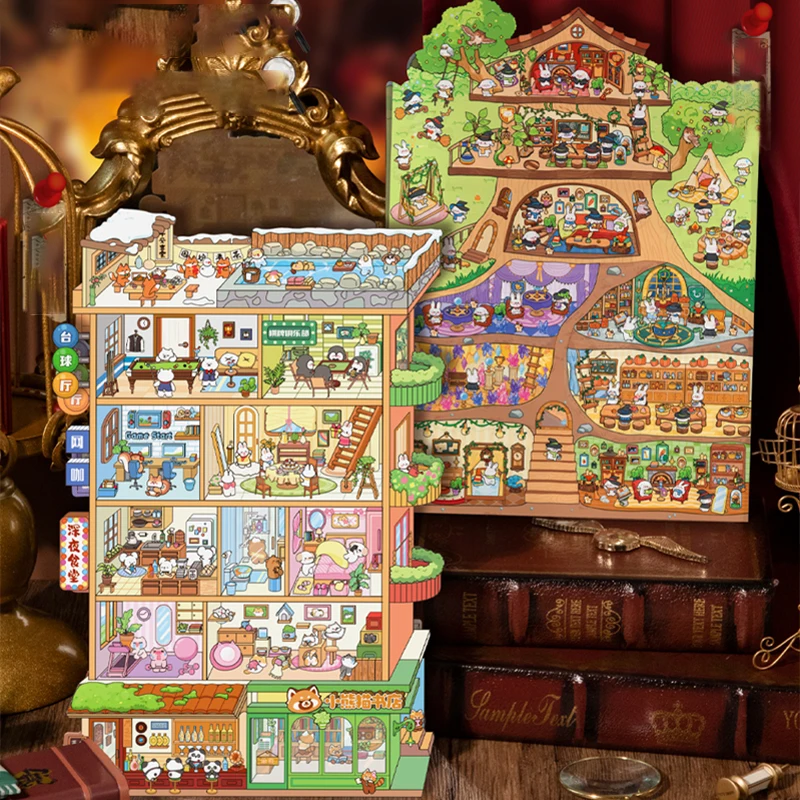 6 estilos, 3 hojas/bolsa, mundo divertido, estereoscópico, miniatura, PET, pegatinas de fotografía grande, manual de bricolaje, álbum de recortes, marco de fotos, cuaderno