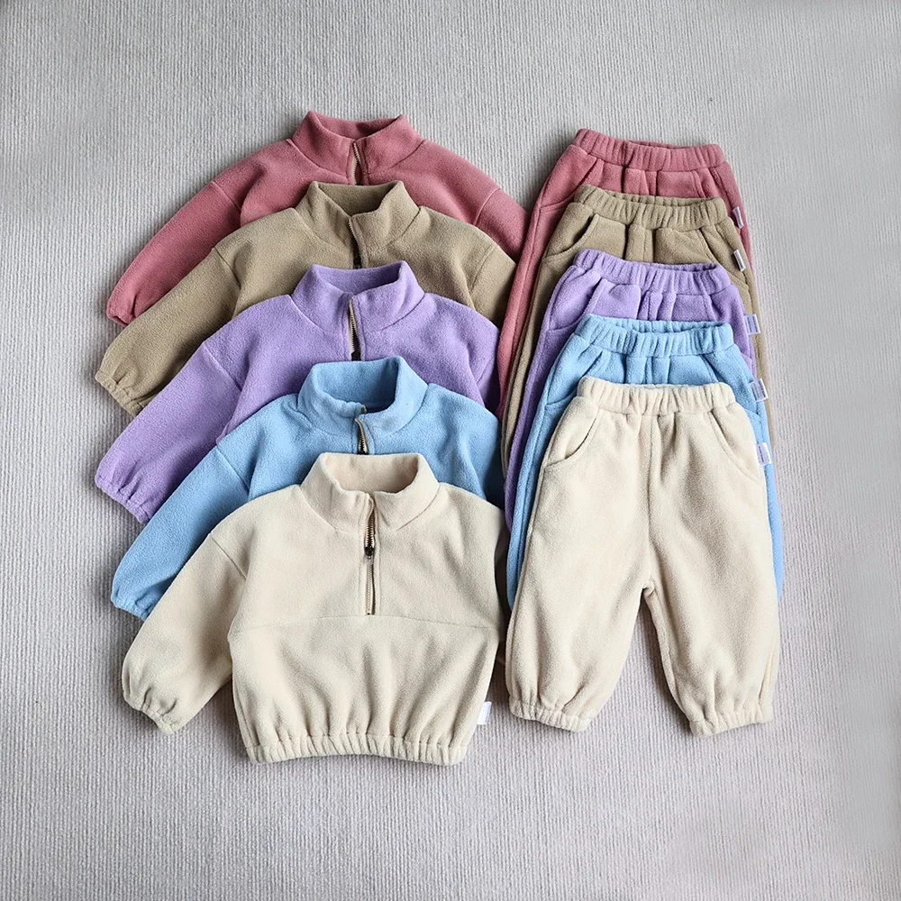MILANCEL nuevo traje deportivo de otoño para bebé, sudaderas con capucha de Color sólido de lana para niño, traje infantil, 2 uds.