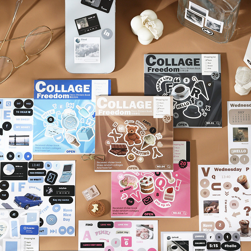 Journamm 20-teiliges Cartoon-Collage-Aufkleberbuch, DIY, Scrapbooking, Collage, Junk-Journal, Vintage-Dekor, Schreibwaren, Javascript: