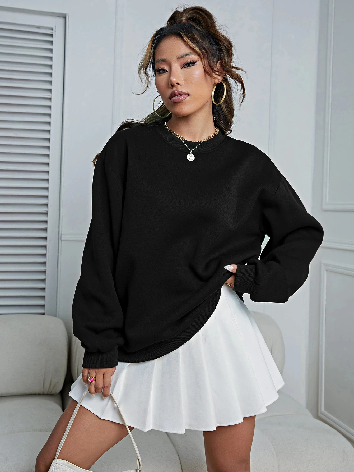 Winter Damen Solide Sweatshirts Casual Bequeme Warme Hoodies Lose Crewneck Fleece Pullover Tops Herbst Womans Streetwear